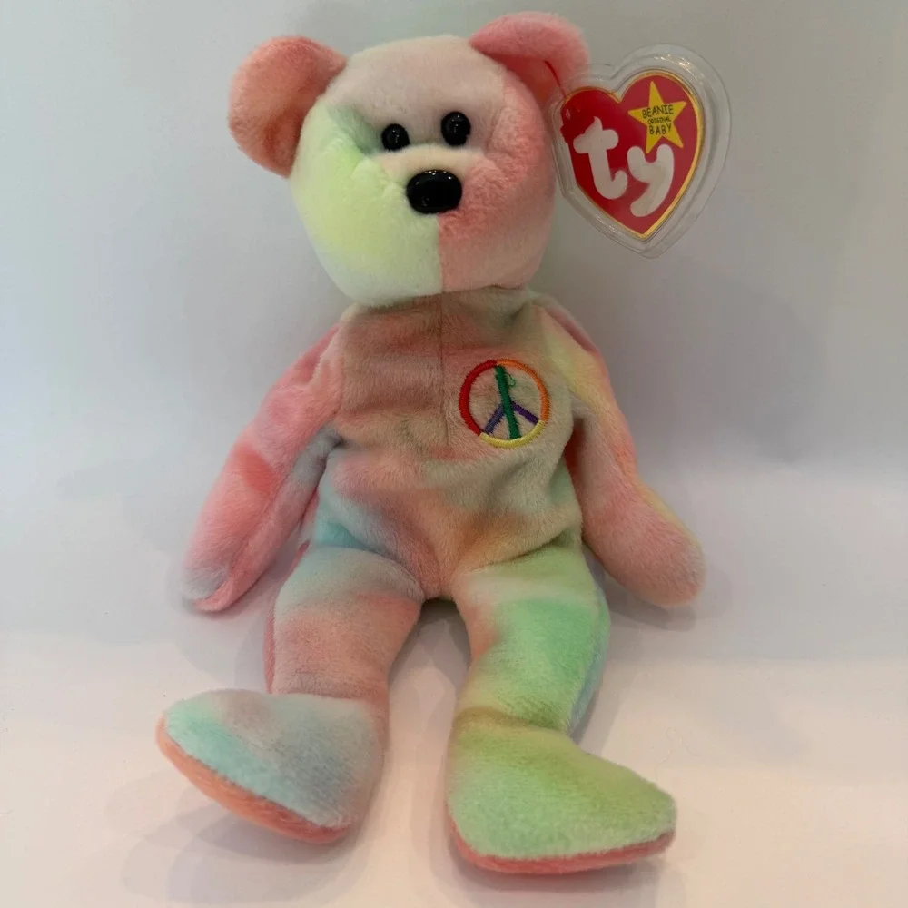 Ty Beanie Baby Peace the Bear 1996 Tie Dye Pastel Rainbow Plush with Tags 4053